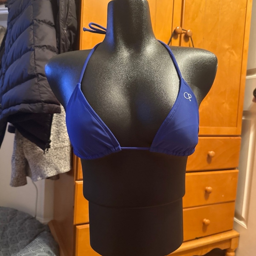 Blue Triangle Bikini Top Small S Padded Tie Neck Back String Swim Top